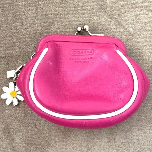 Coach Handbags - Vintage rare Coach kisslock coin purse hot pink leather from 2000s era